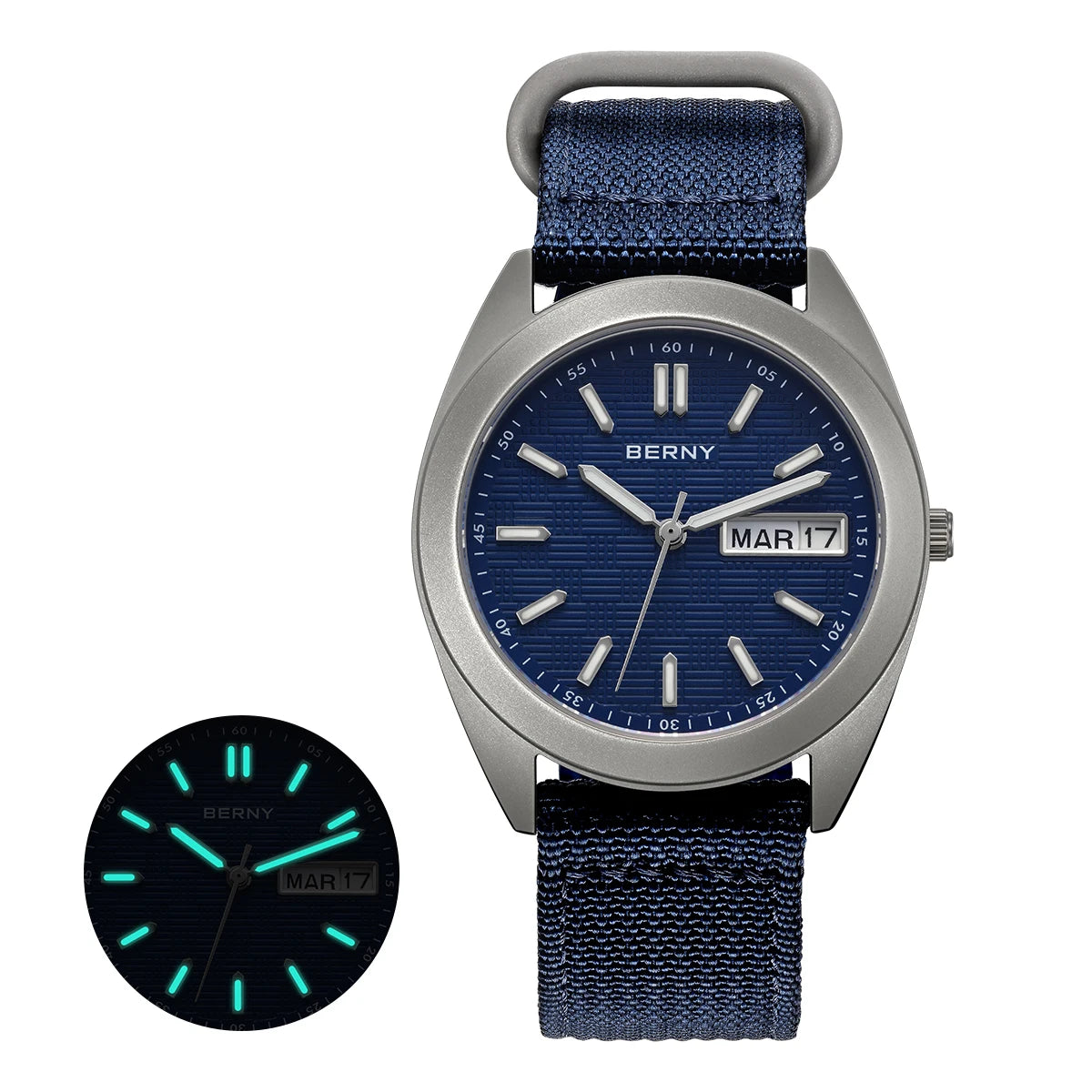 BERNY Titanium Watches for Men Date Week Calendar Sapphire Quartz Watch 38mm Super Luminous Men's Wristwatch 10ATM Lightweight