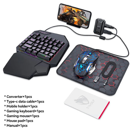 Kit Mobilador Gamer Kit Gaming Keyboard Mouse Mobile Games Converter 3 In 1 Combo One Hand Keyboard for PUBG Mobile Games TF900