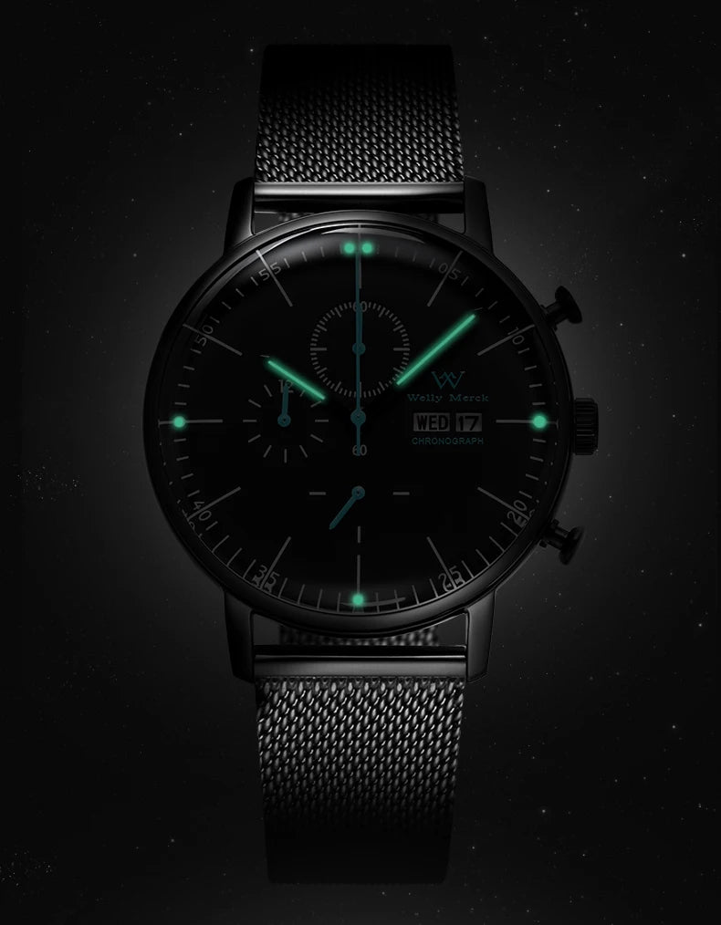 WM Watch Quartz Watches Casual Business Sapphire Crystal Water Resistant Stainless Steel Welly Merck Watch 014M
