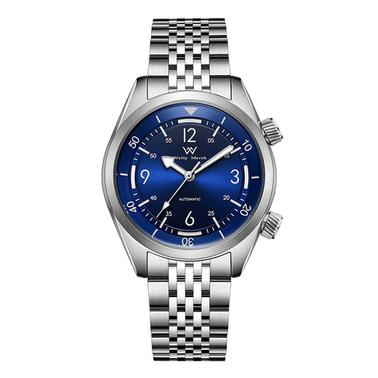 WM Watch Automatic Mechanical Watch Hardened Mineral Glass Hardlex 200M WR 316L Stainless Steel Welly Merck Watches 089M-WM