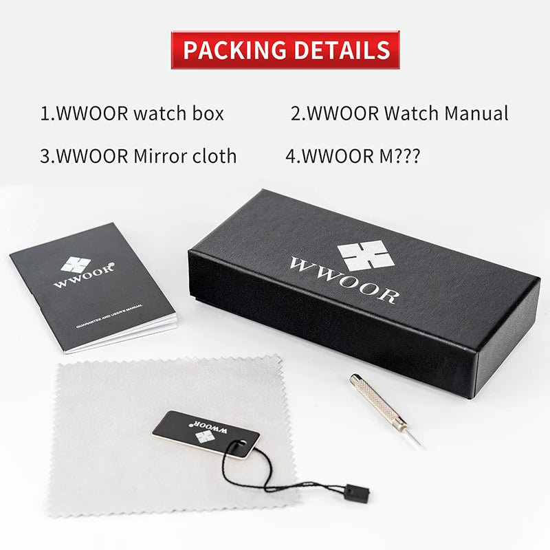 WWOOR Top Brand Luxury Sport Watch For Men Quartz Chronograph Date Luminous Black Full Steel Wrist Watch Male Clock Reloj Hombre