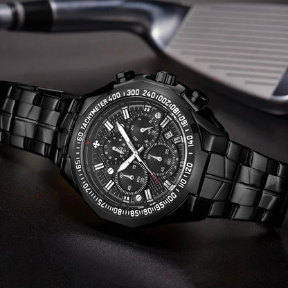 WWOOR Top Brand Luxury Sport Watch For Men Quartz Chronograph Date Luminous Black Full Steel Wrist Watch Male Clock Reloj Hombre