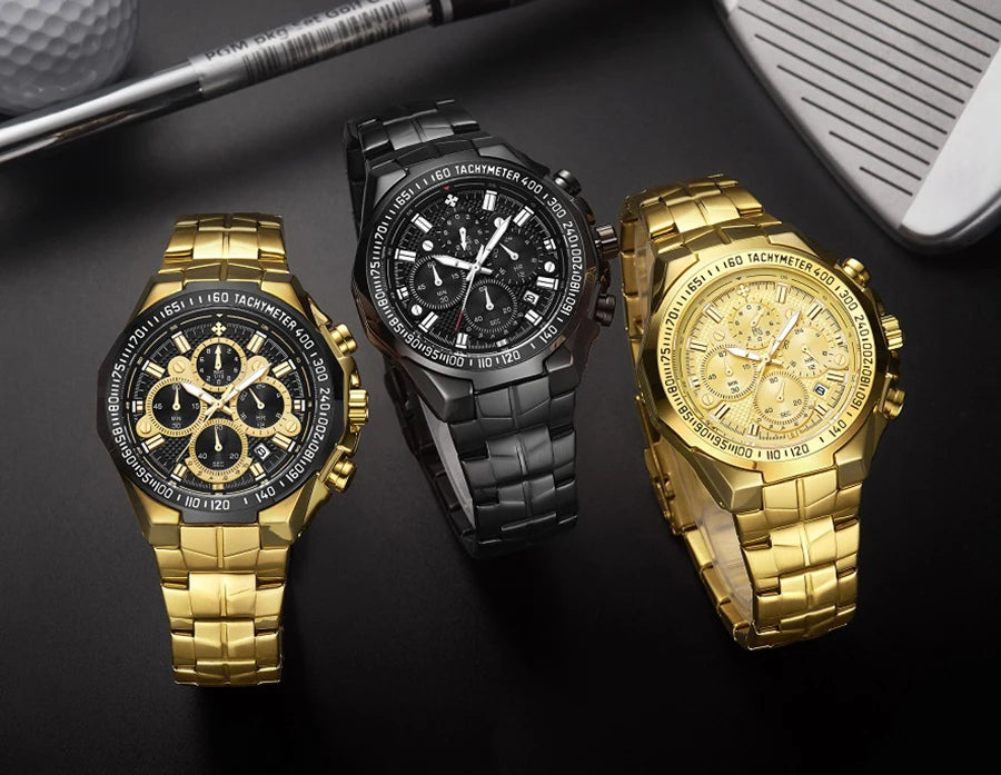 WWOOR Top Brand Luxury Sport Watch For Men Quartz Chronograph Date Luminous Black Full Steel Wrist Watch Male Clock Reloj Hombre