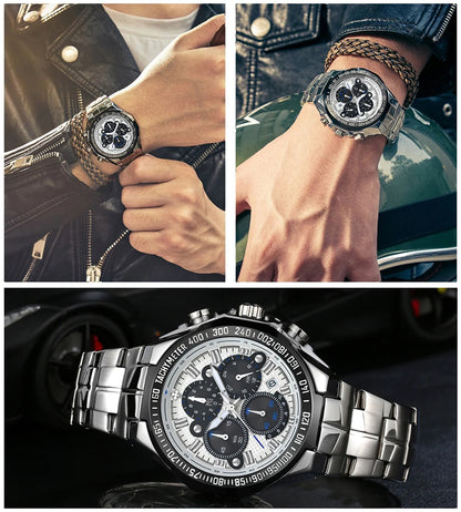 WWOOR Top Brand Luxury Sport Watch For Men Quartz Chronograph Date Luminous Black Full Steel Wrist Watch Male Clock Reloj Hombre