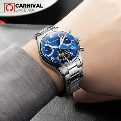 CARNIVAL Fashion Tourbillon Mechanical Watches for Man Automatic Watch Sapphire Waterproof Calendar Luminous Relogio Masculino