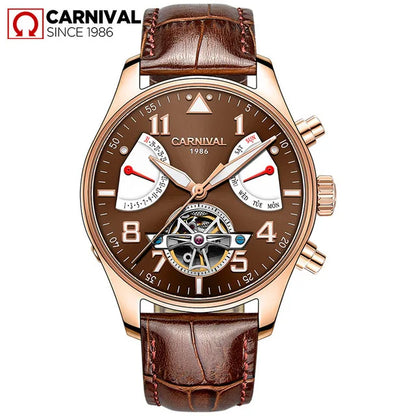 CARNIVAL Fashion Tourbillon Mechanical Watches for Man Automatic Watch Sapphire Waterproof Calendar Luminous Relogio Masculino
