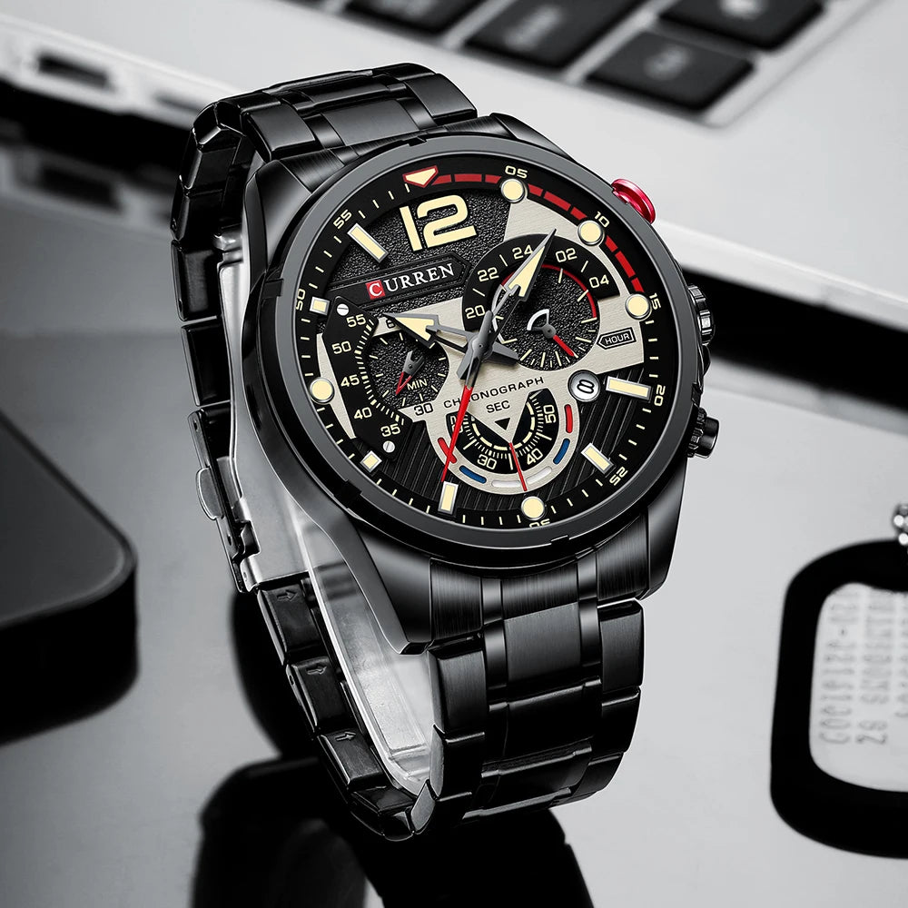 CURREN Watches Men's Sport Quartz Chronograph Wristwatches Luxury Stainless Steel Clock with Luminous Watch Relogio Masculino