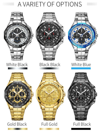 WWOOR Top Brand Luxury Sport Watch For Men Quartz Chronograph Date Luminous Black Full Steel Wrist Watch Male Clock Reloj Hombre