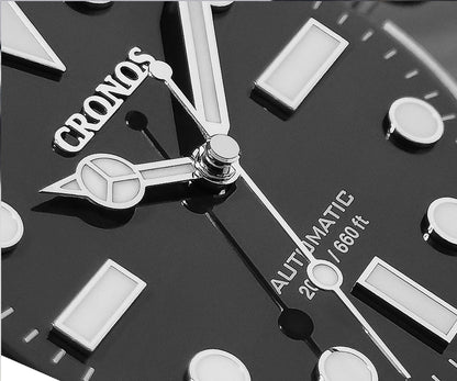 Cronos Sub Diver Men Watch No Date PT5000 Brushed Bracelet Ceramic Bezel 200 meters Water Resistant