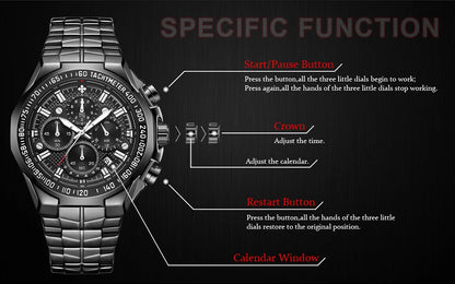 WWOOR Top Brand Luxury Sport Watch For Men Quartz Chronograph Date Luminous Black Full Steel Wrist Watch Male Clock Reloj Hombre