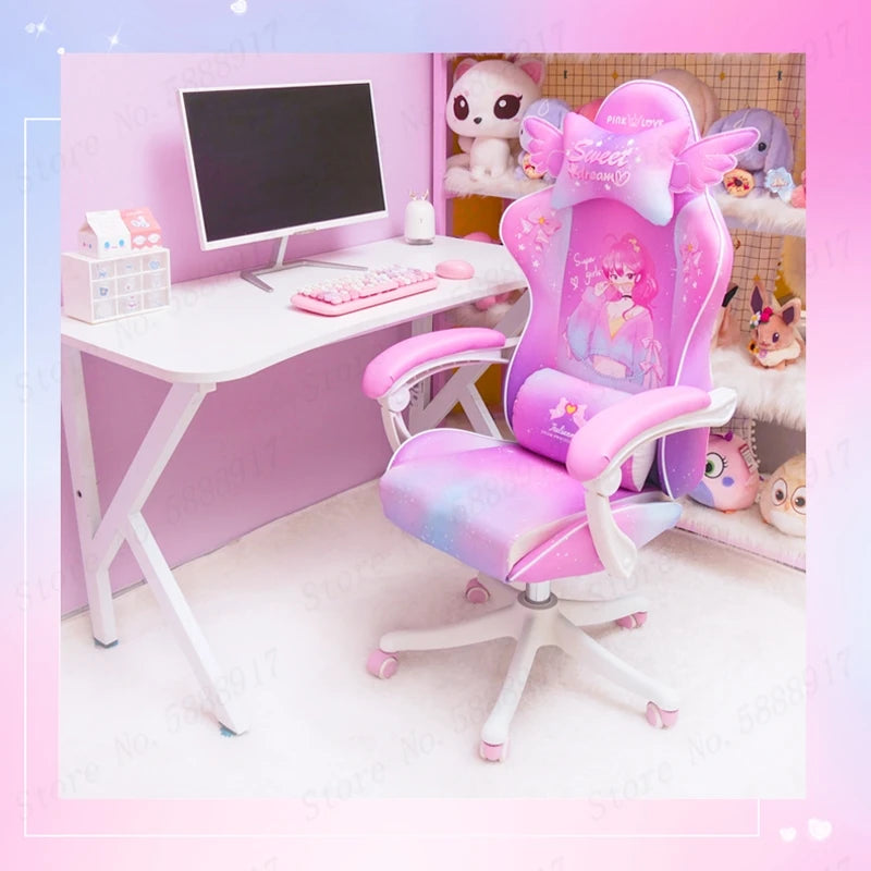 New Cute E-Sports Chair Rose Pink Office Home Furniture Computer Chair Animation Girl Game Chair Lift Rotation Can Be Adjusted