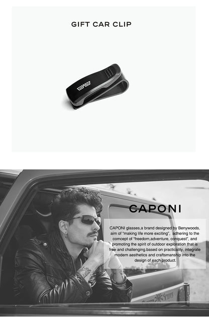 CAPONI Nylon Polarized Sunglasses High Quality Acetate Square Flat Design Sun Glasses For Men UV400 Protect Black Shades CP7499