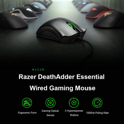 Original Razer DeathAdder Essential Wired Gaming Mouse 6400DPI Optical Sensor 5 Independently Programmable Buttons For Laptop PC Gamer