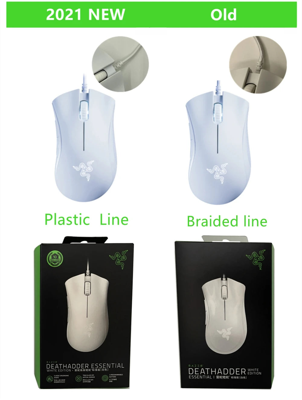 Original Razer DeathAdder Essential Wired Gaming Mouse 6400DPI Optical Sensor 5 Independently Programmable Buttons For Laptop PC Gamer