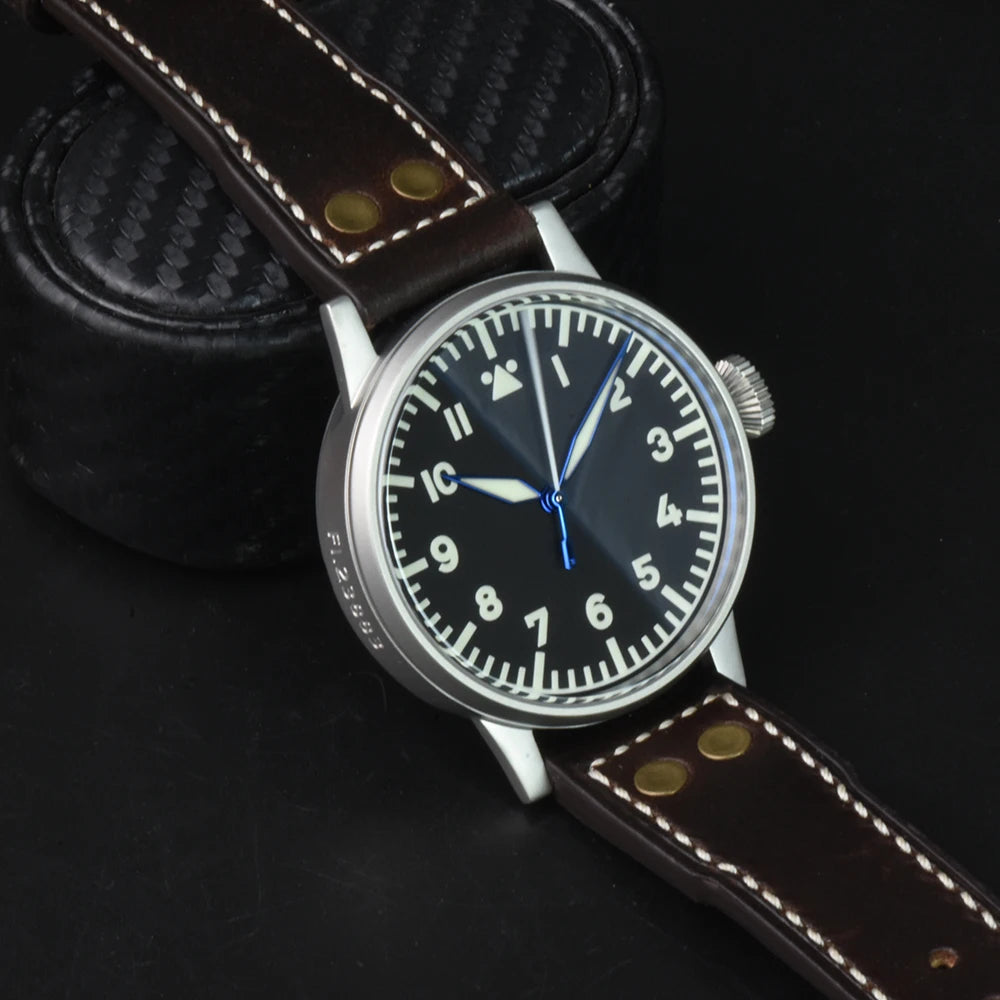 Hruodland Pilot Men's Automatic Mechanical Watch PT5000 Sapphire Luminous C3 Stainless Steel Waterproof 10Bar Men's Watch