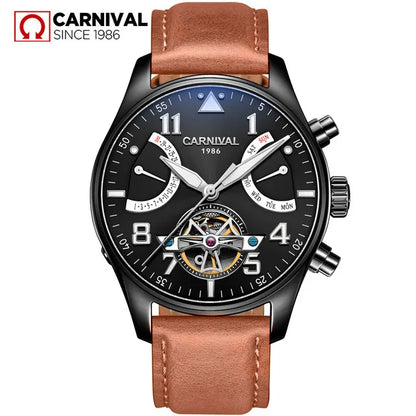 CARNIVAL Fashion Tourbillon Mechanical Watches for Man Automatic Watch Sapphire Waterproof Calendar Luminous Relogio Masculino