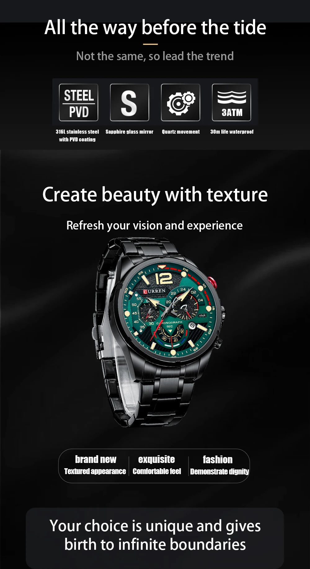 CURREN Watches Men's Sport Quartz Chronograph Wristwatches Luxury Stainless Steel Clock with Luminous Watch Relogio Masculino