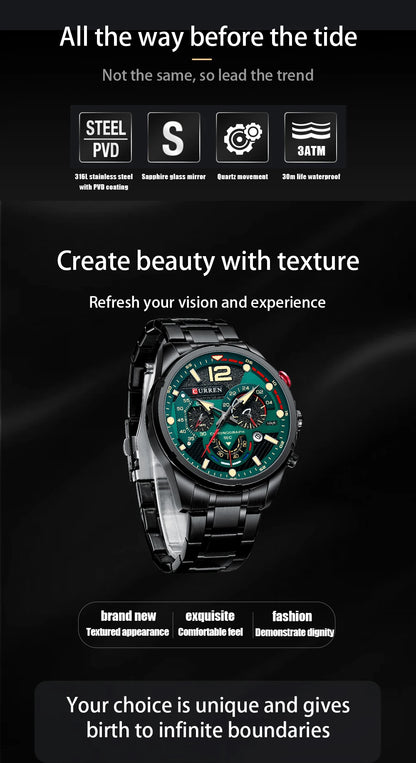 CURREN Watches Men's Sport Quartz Chronograph Wristwatches Luxury Stainless Steel Clock with Luminous Watch Relogio Masculino