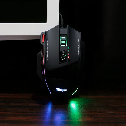 ZELOTES C-13 RGB Gaming Mouse with Side Buttons Macro Programming 10000DPI Adjustable 13 Key Wired USB Backlit Mouse for Desktop