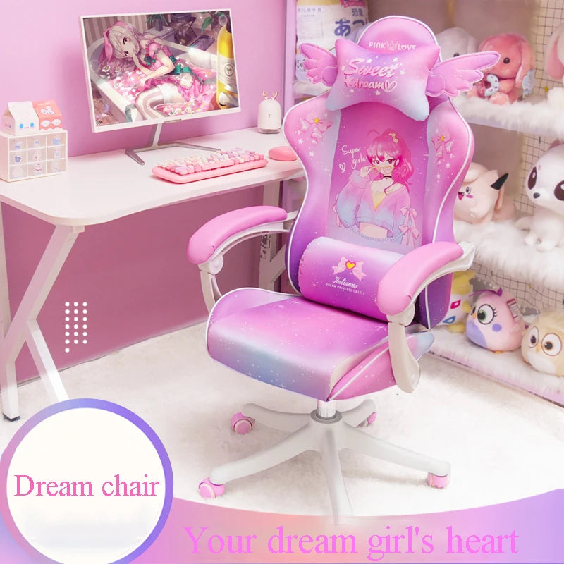 New Cute E-Sports Chair Rose Pink Office Home Furniture Computer Chair Animation Girl Game Chair Lift Rotation Can Be Adjusted
