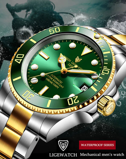 LIGE 2025 New Men Mechanical Wristwatch Stainless Steel Clocks Watch Top Brand Luxury Military Sports Mens Watches Reloj Hombre