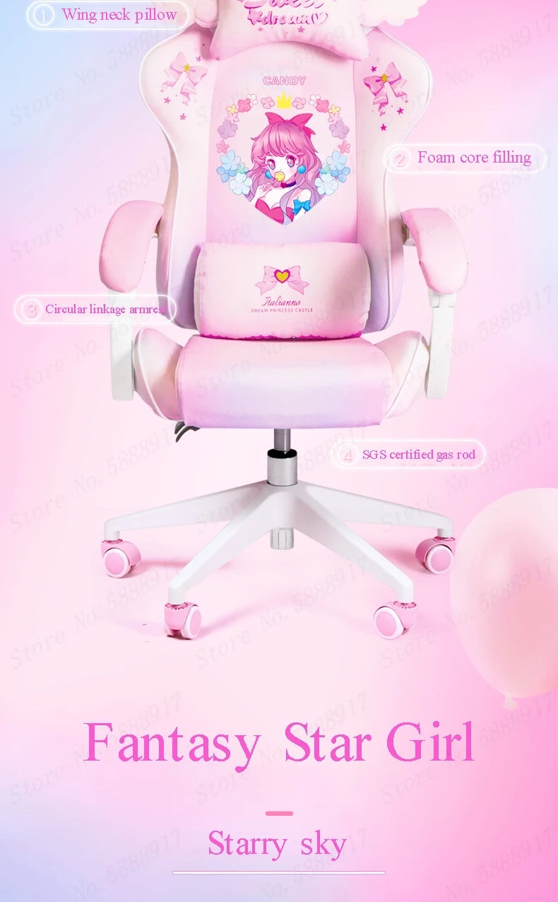 New Cute E-Sports Chair Rose Pink Office Home Furniture Computer Chair Animation Girl Game Chair Lift Rotation Can Be Adjusted