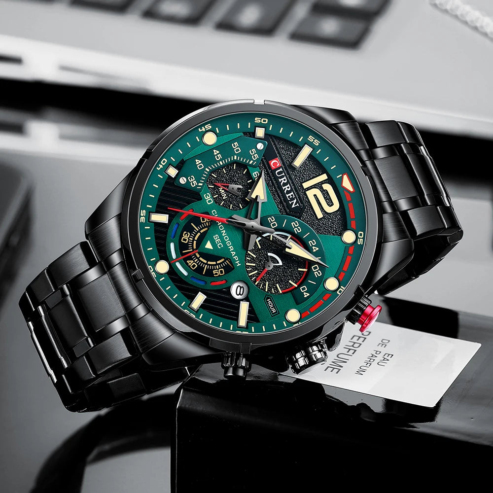 CURREN Watches Men's Sport Quartz Chronograph Wristwatches Luxury Stainless Steel Clock with Luminous Watch Relogio Masculino