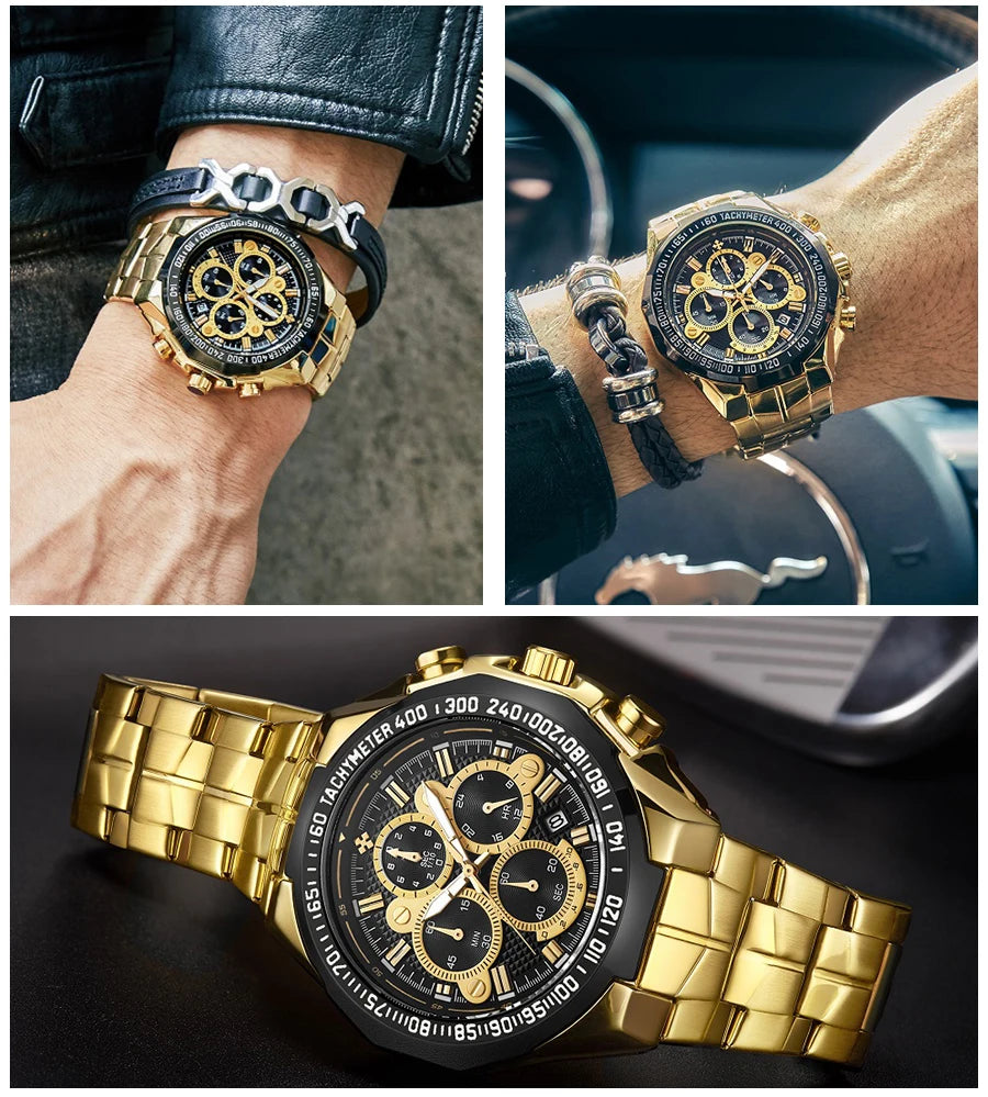 WWOOR Top Brand Luxury Sport Watch For Men Quartz Chronograph Date Luminous Black Full Steel Wrist Watch Male Clock Reloj Hombre