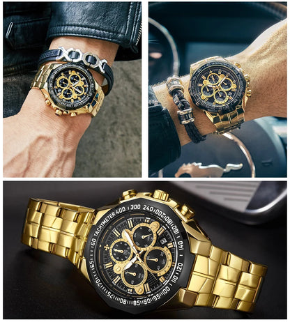 WWOOR Top Brand Luxury Sport Watch For Men Quartz Chronograph Date Luminous Black Full Steel Wrist Watch Male Clock Reloj Hombre