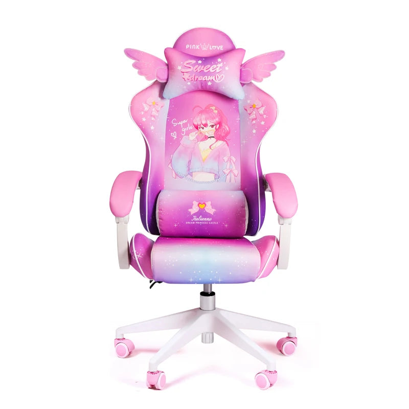 New Cute E-Sports Chair Rose Pink Office Home Furniture Computer Chair Animation Girl Game Chair Lift Rotation Can Be Adjusted