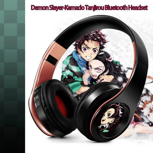 Demon Slayer Kamado Tanjirou Anime Bluetooth Headphones – Wireless Gaming Headset with Mic, TF Card Support, Deep Bass Anime Earphones V5.0