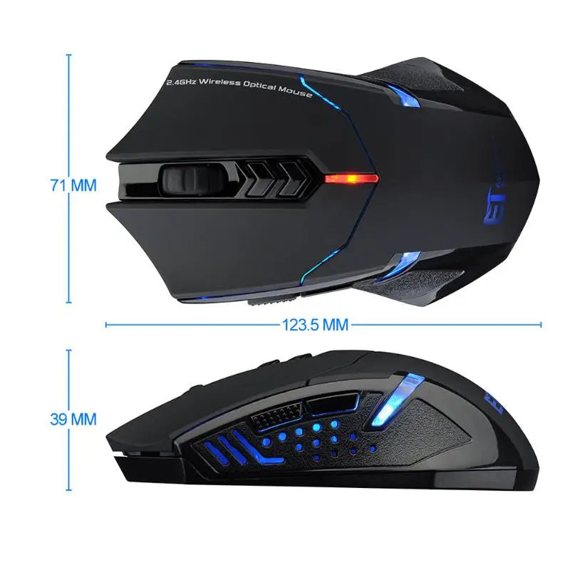 ET X-08 2000DPI reguliuojama 7 mygtukų 2.4G belaidė žaidimų pelė, profesionali belaidė žaidimų pelė žaidėjams, tyli LED pelė PC