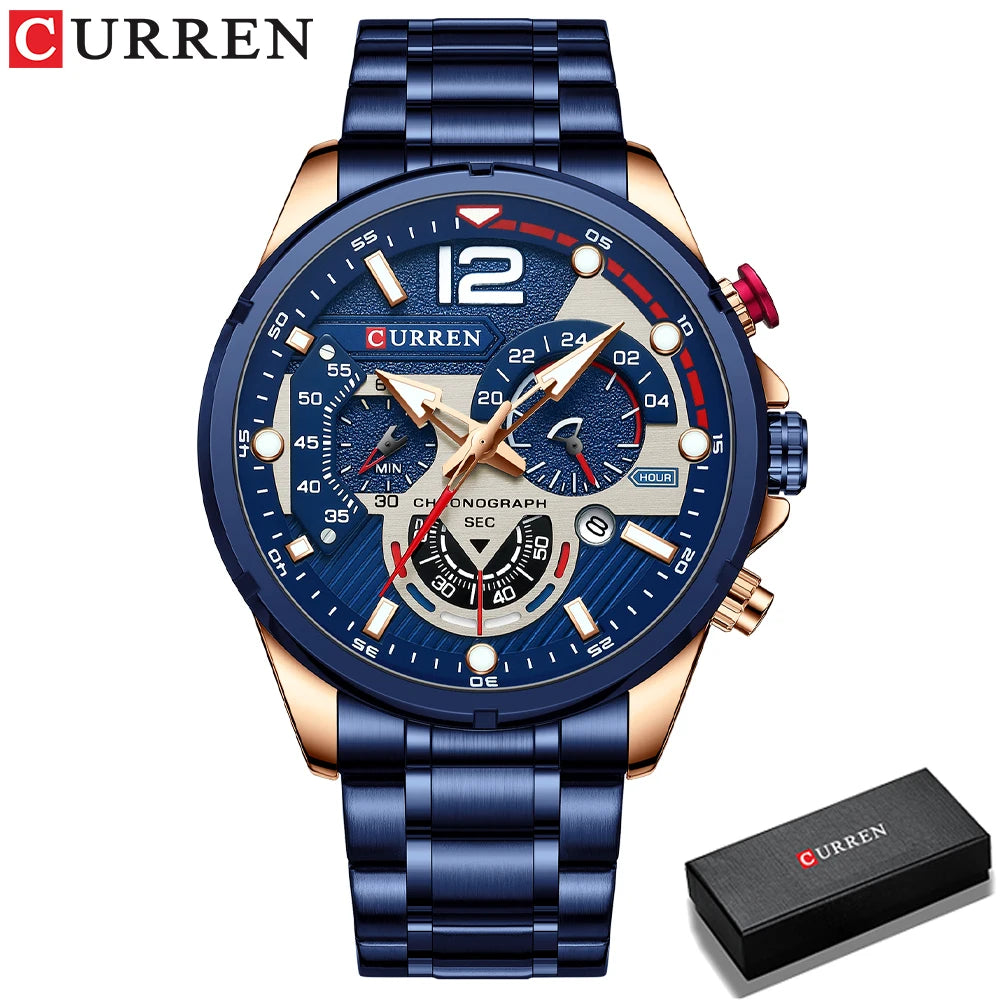 CURREN Watches Men's Sport Quartz Chronograph Wristwatches Luxury Stainless Steel Clock with Luminous Watch Relogio Masculino