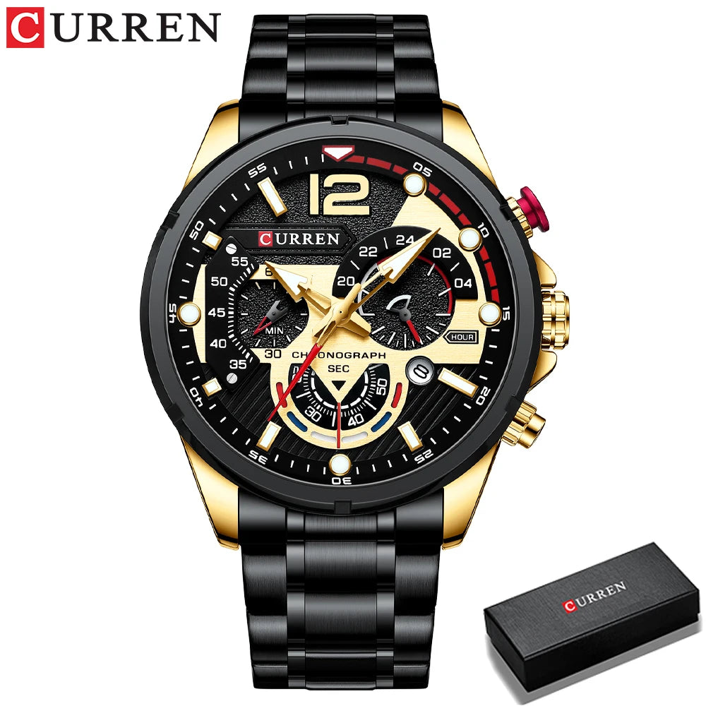 CURREN Watches Men's Sport Quartz Chronograph Wristwatches Luxury Stainless Steel Clock with Luminous Watch Relogio Masculino