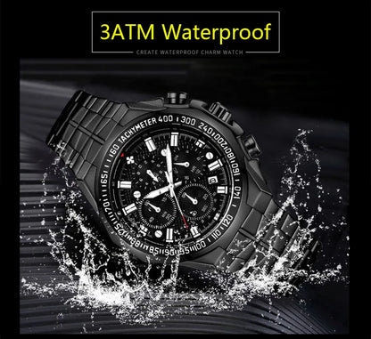 WWOOR Top Brand Luxury Sport Watch For Men Quartz Chronograph Date Luminous Black Full Steel Wrist Watch Male Clock Reloj Hombre