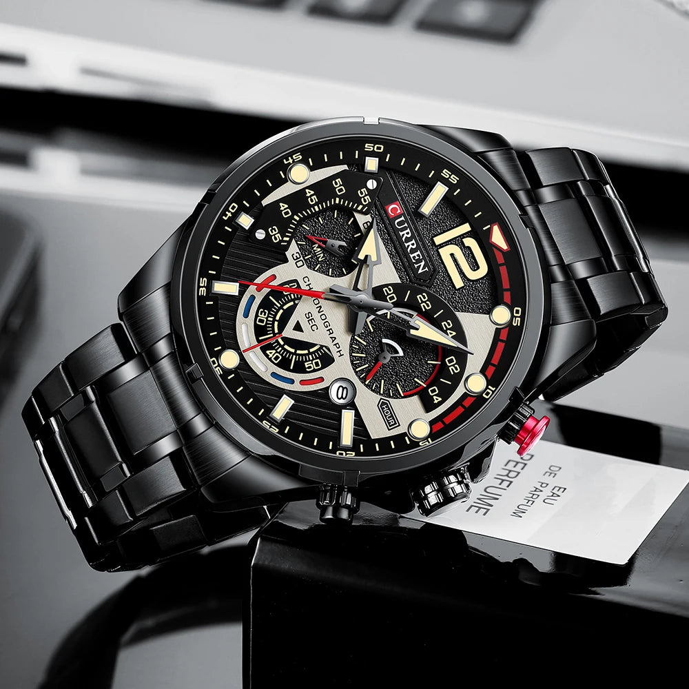 CURREN Watches Men's Sport Quartz Chronograph Wristwatches Luxury Stainless Steel Clock with Luminous Watch Relogio Masculino