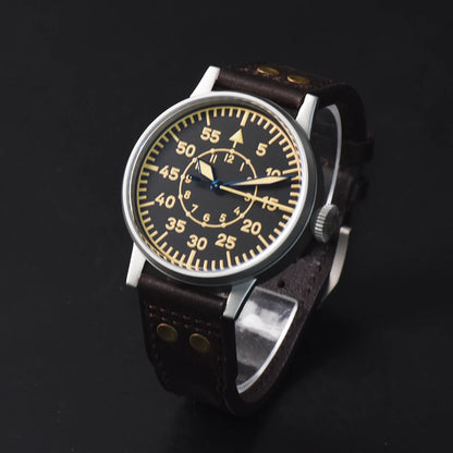 Hruodland Pilot Men's Automatic Mechanical Watch PT5000 Sapphire Luminous C3 Stainless Steel Waterproof 10Bar Men's Watch