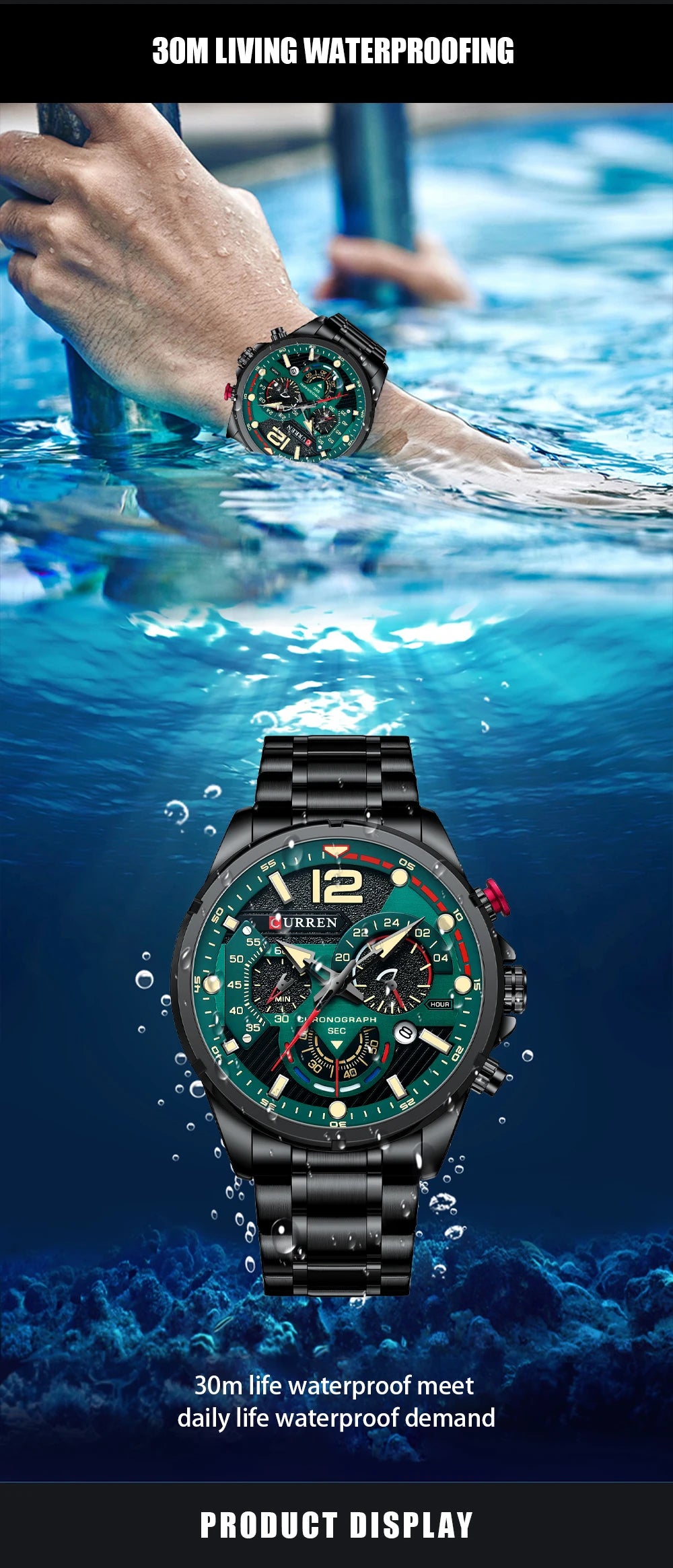 CURREN Watches Men's Sport Quartz Chronograph Wristwatches Luxury Stainless Steel Clock with Luminous Watch Relogio Masculino
