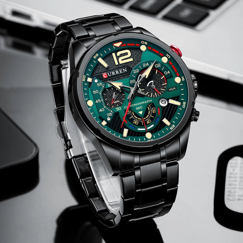 CURREN Watches Men's Sport Quartz Chronograph Wristwatches Luxury Stainless Steel Clock with Luminous Watch Relogio Masculino