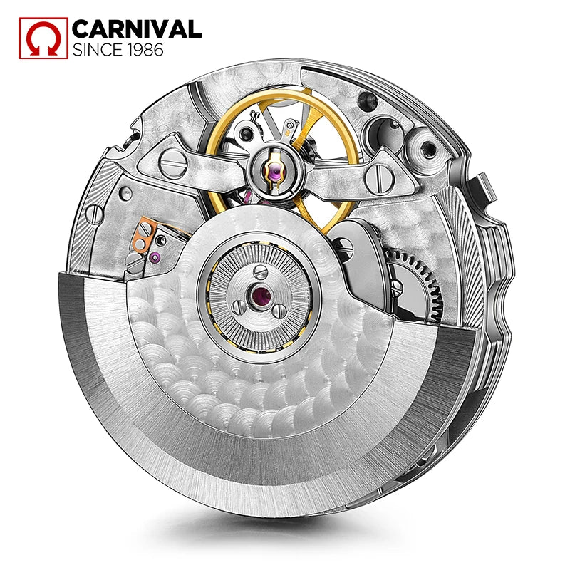 CARNIVAL Fashion Tourbillon Mechanical Watches for Man Automatic Watch Sapphire Waterproof Calendar Luminous Relogio Masculino