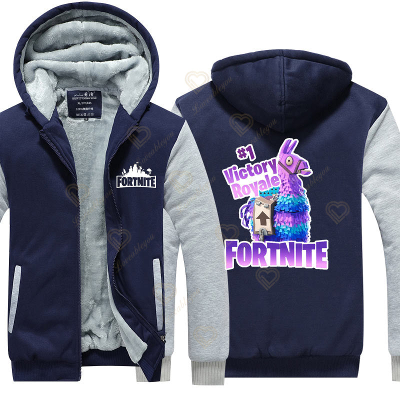Winter Warm Fortnite Luminescent Hoodies Men Women Game Cosplay Sweatshirts Thick Fleece Zipper Couple Jacket&Coat
