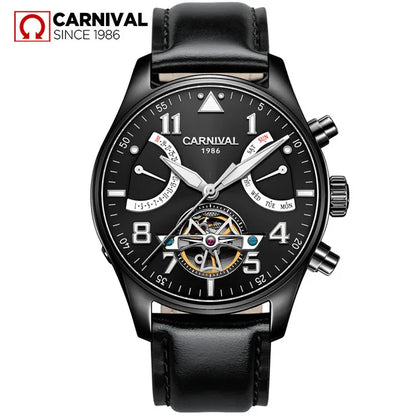 CARNIVAL Fashion Tourbillon Mechanical Watches for Man Automatic Watch Sapphire Waterproof Calendar Luminous Relogio Masculino