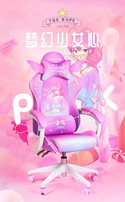 New Cute E-Sports Chair Rose Pink Office Home Furniture Computer Chair Animation Girl Game Chair Lift Rotation Can Be Adjusted