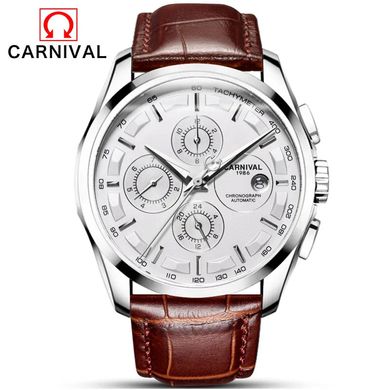 relogio masculino New Carnival Automatic Watches Men Business Mechanical Clock Leather Strap Waterproof Luxuey Brand Clock