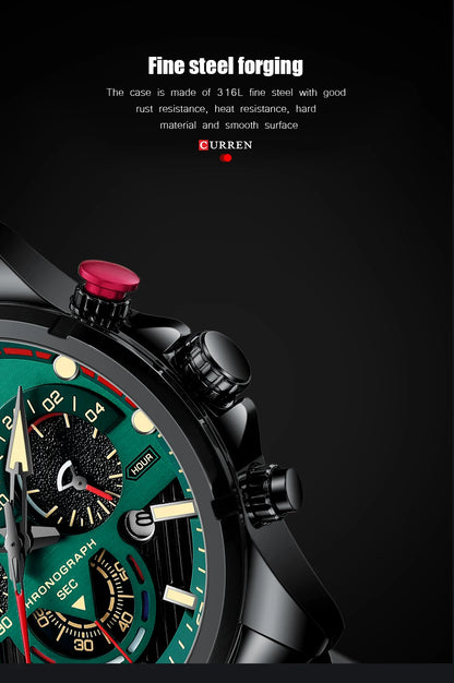 CURREN Watches Men's Sport Quartz Chronograph Wristwatches Luxury Stainless Steel Clock with Luminous Watch Relogio Masculino