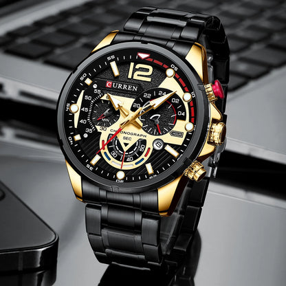 CURREN Watches Men's Sport Quartz Chronograph Wristwatches Luxury Stainless Steel Clock with Luminous Watch Relogio Masculino