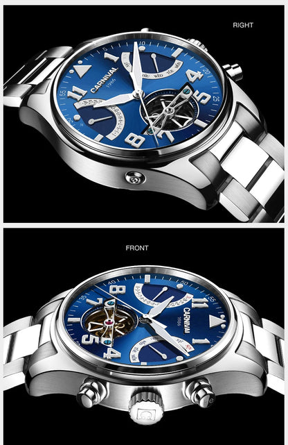 CARNIVAL Fashion Tourbillon Mechanical Watches for Man Automatic Watch Sapphire Waterproof Calendar Luminous Relogio Masculino