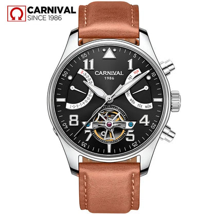 CARNIVAL Fashion Tourbillon Mechanical Watches for Man Automatic Watch Sapphire Waterproof Calendar Luminous Relogio Masculino
