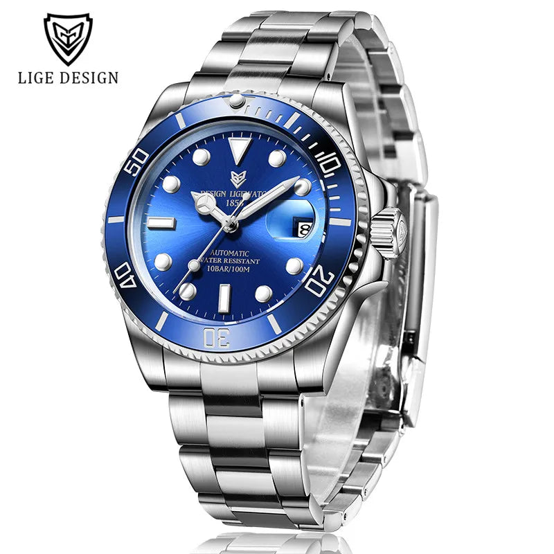 LIGE 2025 New Men Mechanical Wristwatch Stainless Steel Clocks Watch Top Brand Luxury Military Sports Mens Watches Reloj Hombre