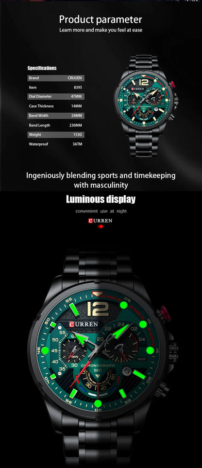 CURREN Watches Men's Sport Quartz Chronograph Wristwatches Luxury Stainless Steel Clock with Luminous Watch Relogio Masculino